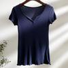 T-shirt da Donna Bianca Scollo a V Orlo Sfilacciato Manica Corta Aderente Morbida Elastica Casual Base