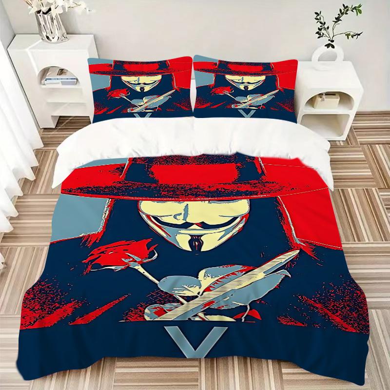 3pcs V for Vendetta Bedding Set, Duvet Cover and Pillowcases Machine Washable Seasons all suitable, Design for Bedroom (No Filling)218
