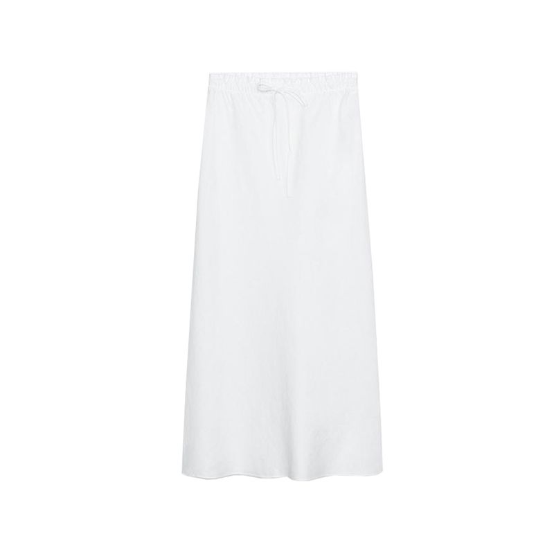 Summer New Product Women's Clothes Simple Lace Trim Linen Blended Mid Waist A- line Hem Midi Dress 4786111