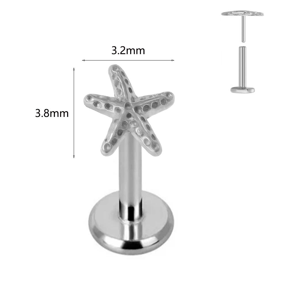 ASTM F136 G23 Titanium Labret Piercing Starfish Earring Stud Bee Leaf Push In CZ Threadless Cartilage 16/18/20G Body Jewelry
