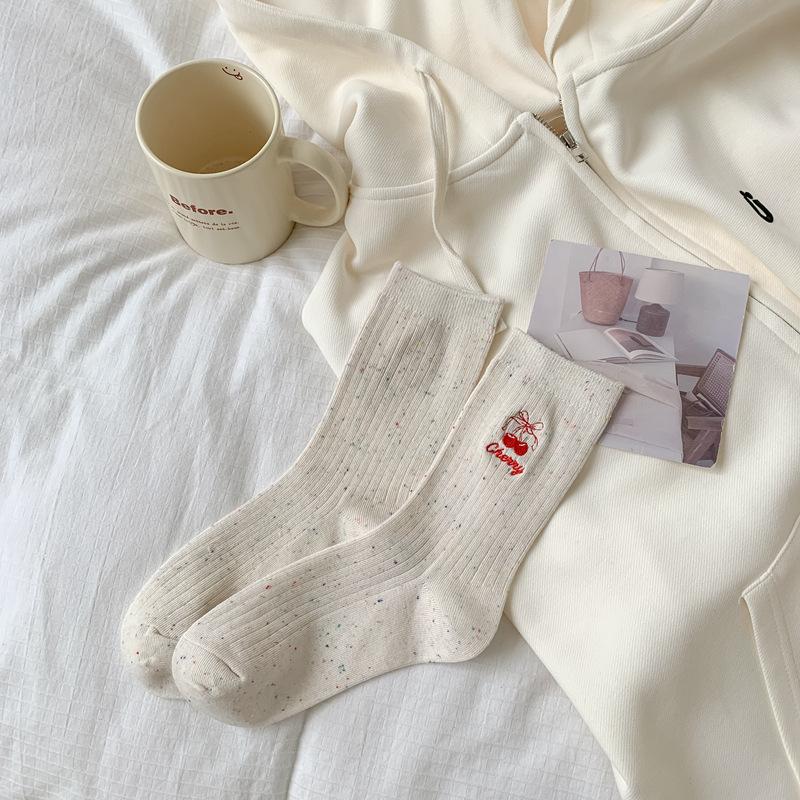 

10Pair Spring Socks Women S Idea Yarn Japanese Retro Medium Tube Stacking Socks Cute Embroidered Cotton Socks Women S Socks Long One size молоко, білий колір