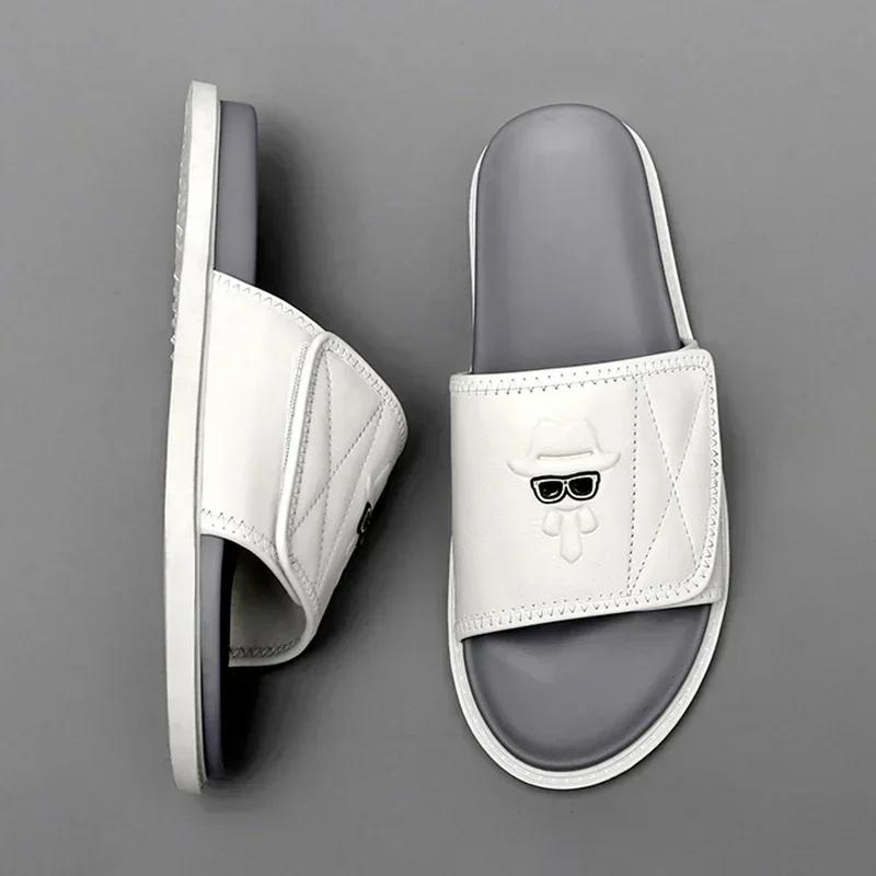 First-layer Cowhide Men's Slippers Light Luxury High-quality Slipper Handmade Genuine Leather Mens Sandals Non-slip Slippers Men