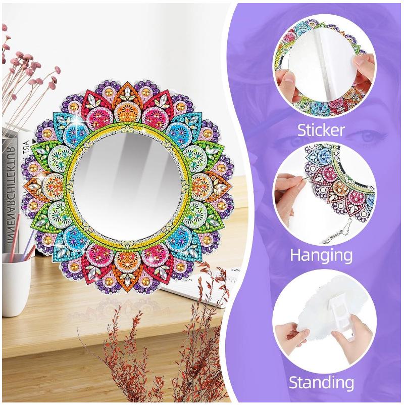Mandala Crystal Diamond Painting Makeup Mirror Pendant - Special-Shaped DIY Handmade Design, In Stock