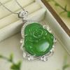 New Jewelry Buddha Gong Pendant Copper Gold-plated Green Agate Green Chalcedony Maitreya Buddha Literary and Retro Women's Necklace