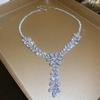Silver needle new zircon wheat ear fringed earrings necklace set fashionable light luxury collarbone chain high-end jewelry