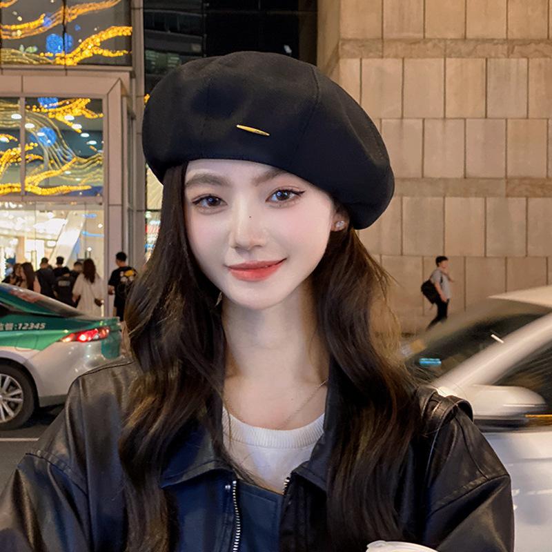 

Модная черная беретка, женское лицо маленькое, универсальная, ретро шляпа художника, шляпа-тыква, шляпа осень-зима, с высоким чувством стиля M（56-58cm）