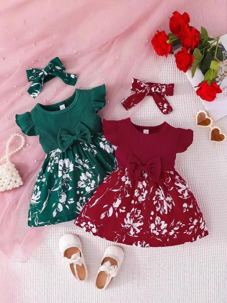 Dolce Vestito con Fiocco e Maniche a Palloncino per Bambina - Stile Europeo & Americano, Outfit da Principessa Estiva per Età 0-2