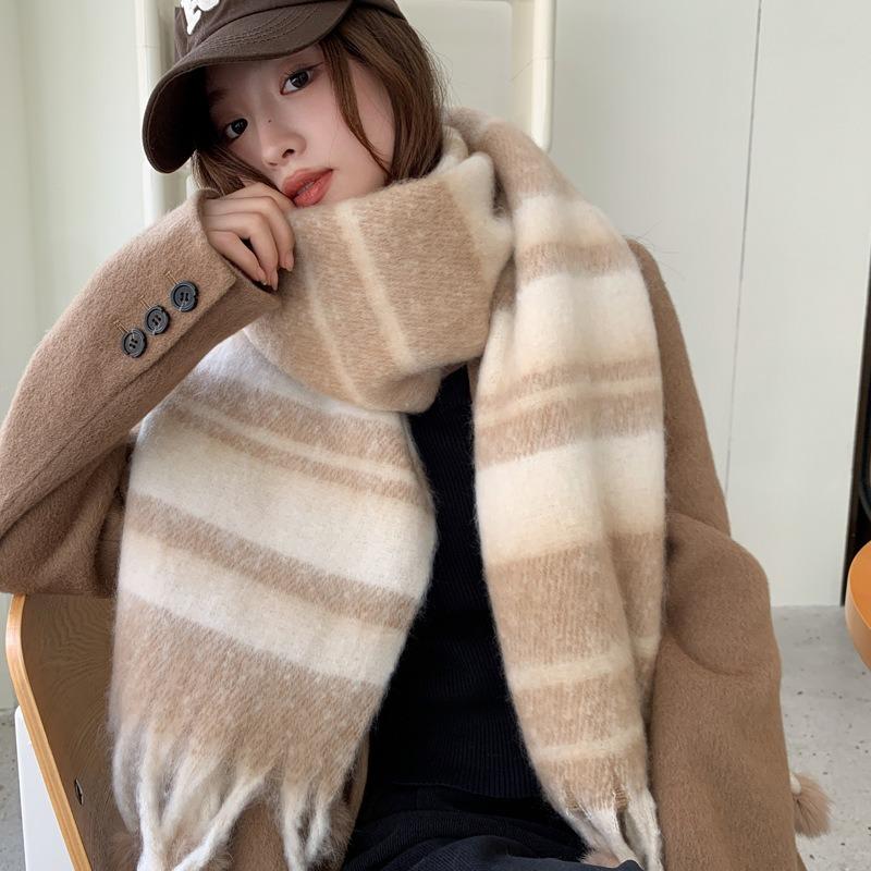 Small Fresh Rainbow Dopamine Scarf Girls Autumn and Winter Student Versatile Fringed Hairball Scarf