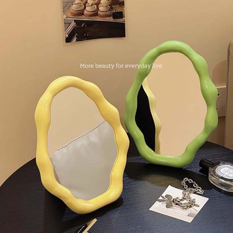 Nordic Style Standing Makeup Mirror Cloud Irregular Bedroom Dressing Mirror Office Dormitory Adjustable Desktop Aesthetic Cosmetic Decoration Mirror