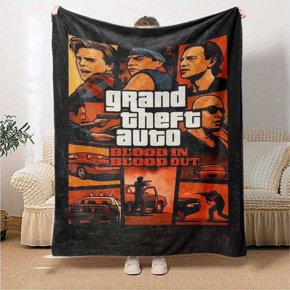 1pc Grand Theft Auto Soft Flannel Blanket with Designer Print A Cozy Blanket for All Seasons, Perfect for the Couch, Bed, Office
