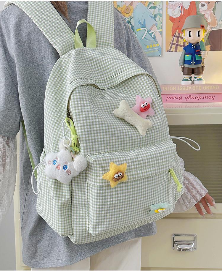 Cross-Border High-Value Soft Plaid Backpack for Girls - Large Capacity for Middle, High School, & College Students
