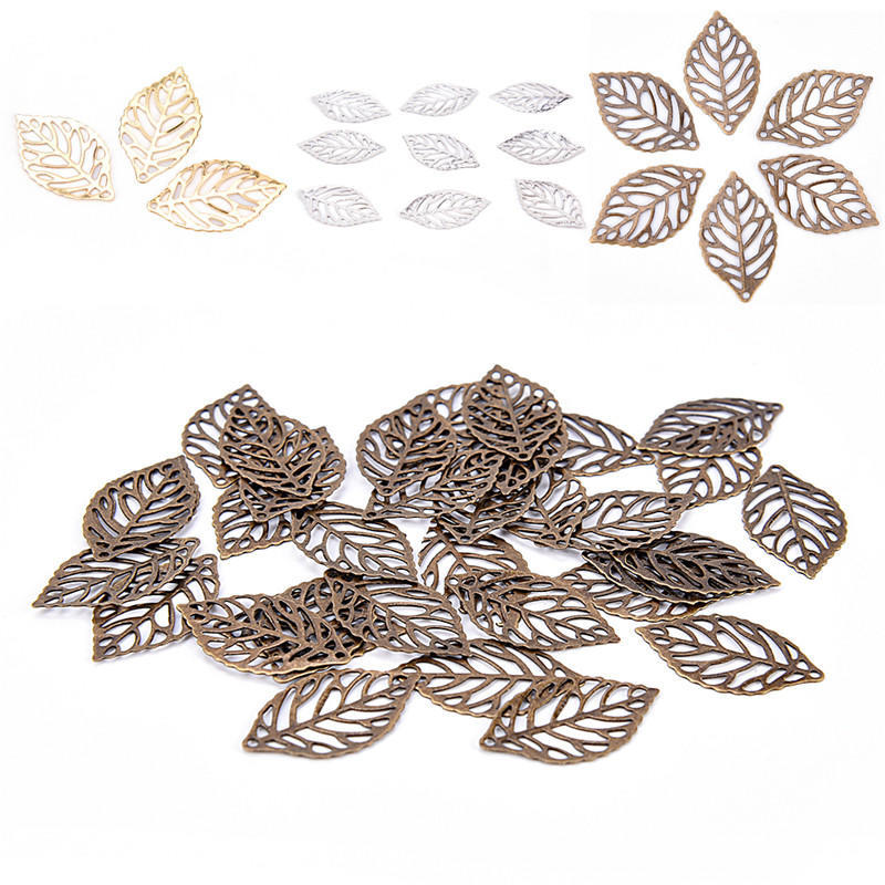 50Pcs Charm Filigree Hollow Leaves Pendant Diy Jewelry Making Leaves Metal Craft