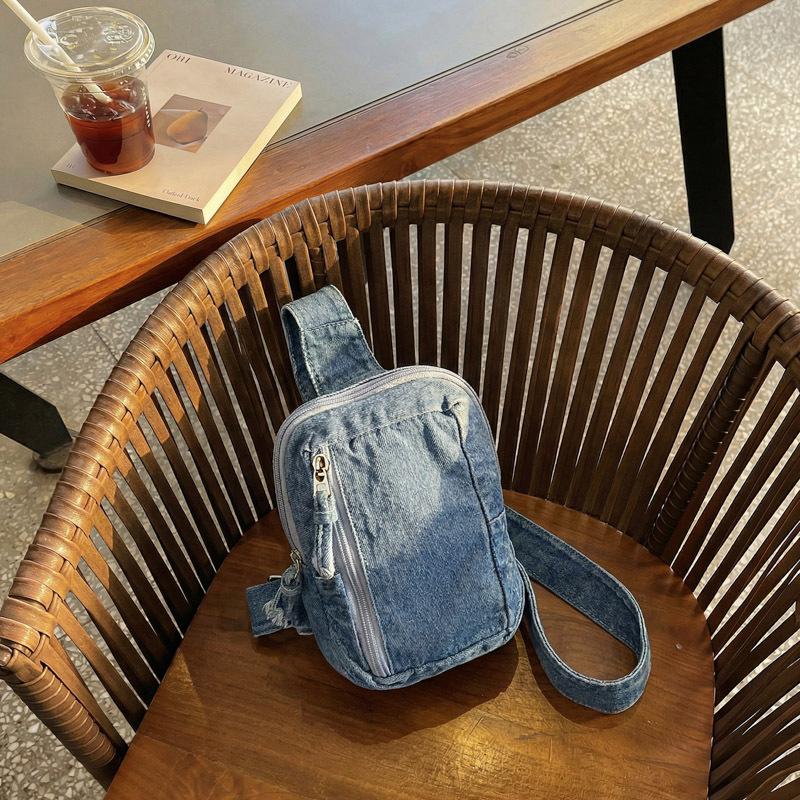 Borsello da Petto in Denim Borsa a Tracolla Multi-Tasca Borsa a Spalla Vintage