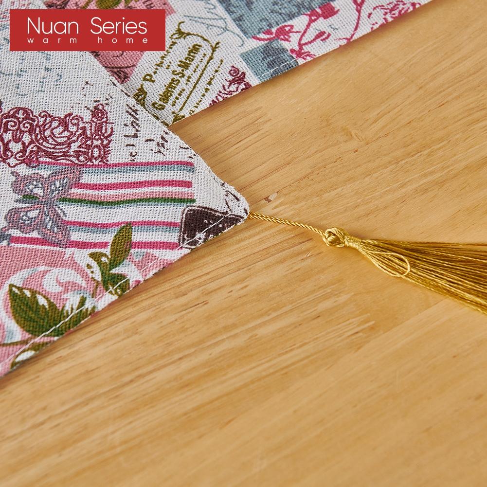 1PC Nuan Series French Romantic Retro Curtains Pink Rose Printed Tassel Table Runner for Dinner Table Decor Kitchen for Home Table Home Decor