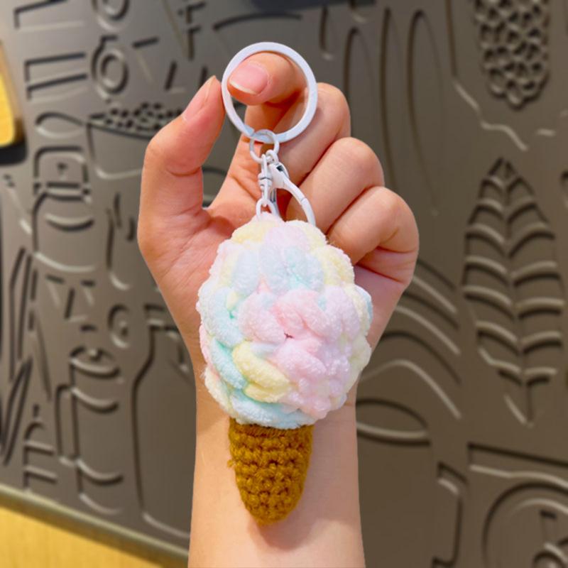 Handmade Woolen Woven Ice Cream Keychain, Simulated Ice Cream Cone Bag, Small Pendant, Cute Hanging Decoration, Small Gift