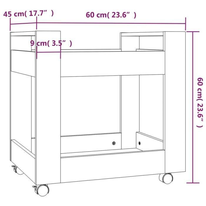 VidaXL Chariot de bureau Sonoma gris 60x45x60 cm Bois d'ingénierie 816606