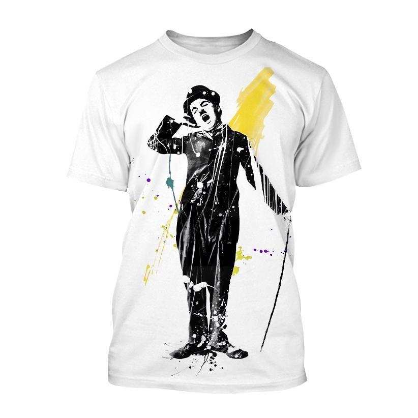 Горячая Распродажа Мужская Женская Футболка Чарли Чаплина Персонализированная Хип-Хоп Уличный Стиль 3D Печатная Забавная Футболка XL белый