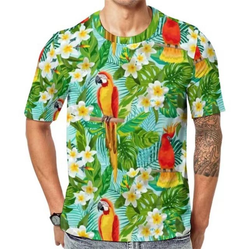 Interesting Parrot Pattern 3D Digital Printing Summer Round Neck Short Sleeved T-shirt Casual Fashion Trend Versatile Top