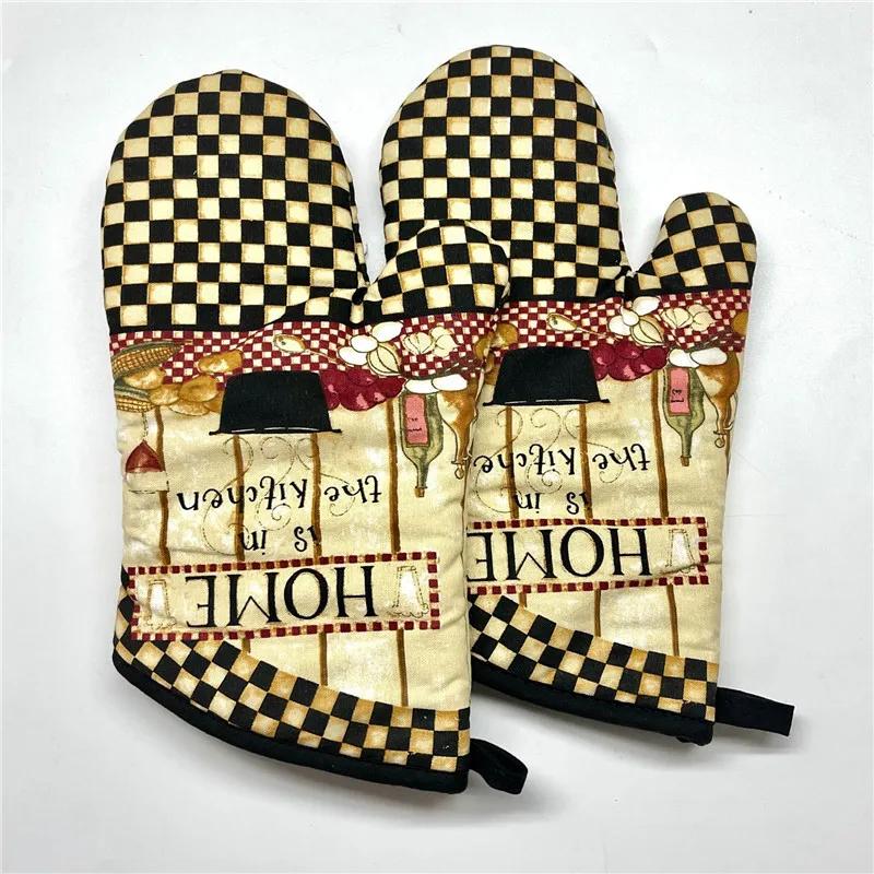 2 Stück 18x33cm Baumwolle Bunt Bedruckt Verdickt Küche Backgeschirr Backofenhandschuhe Mikrowellen-Isolierhandschuhe Unterlage