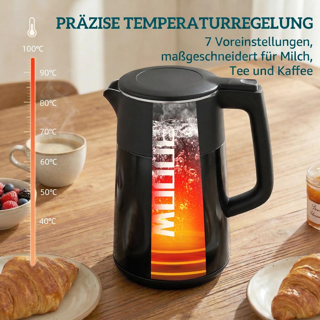 Czajnik elektryczny, 1,7 l, Szybkie gotowanie, 2200 W, z wyświetlaczem LED, Funkcja podtrzymywania temperatury, Zabezpieczenie przed zagotowaniem na sucho, Bez PTFE