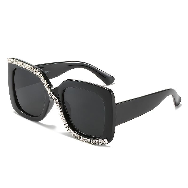 Embellished Rectangular with Sparkling Frame Fashion-Forward Flat Light-Filtering Lenses Includes Microfiber Cloth for Women & Men