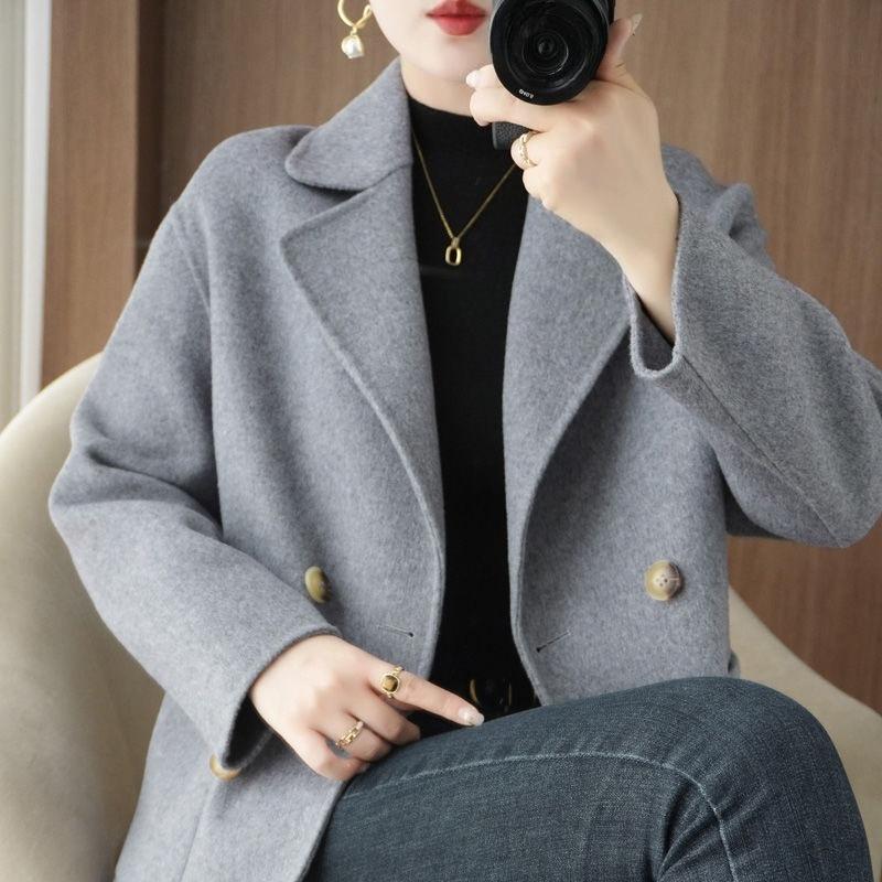 Palton Scurt din Lână Dublu Fațetat pentru Mame Croială Largă Slim Fit Jachetă Trench Îmbrăcăminte Exterioară pentru Femei de Vârstă Mijlocie