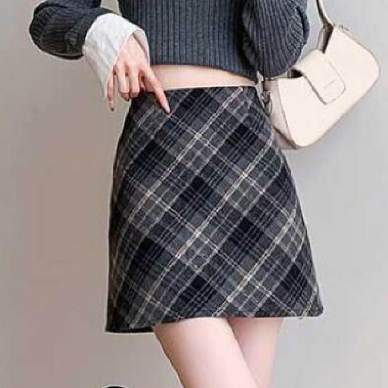 Shop   Women S Check Color Block Wool DAte A Line Mini Skirt Won wSk Wfl9c5j