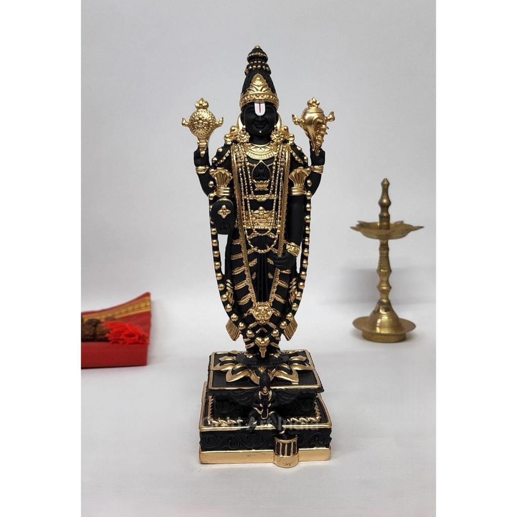 Lord Tirupati Balaji Black Terracotta Idol with Golden Color Work | Balaji Idol for Car Dashboard | Venkateswara Swamy Murti for Home