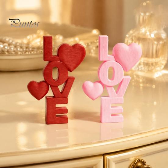 Valentine Day Gift for Her 2Pcs 3D Printed Stacked LOVE Letter Ornament with Heart Decor, Romantic Anniversary Girlfriend Tabletop Love Sculpture,