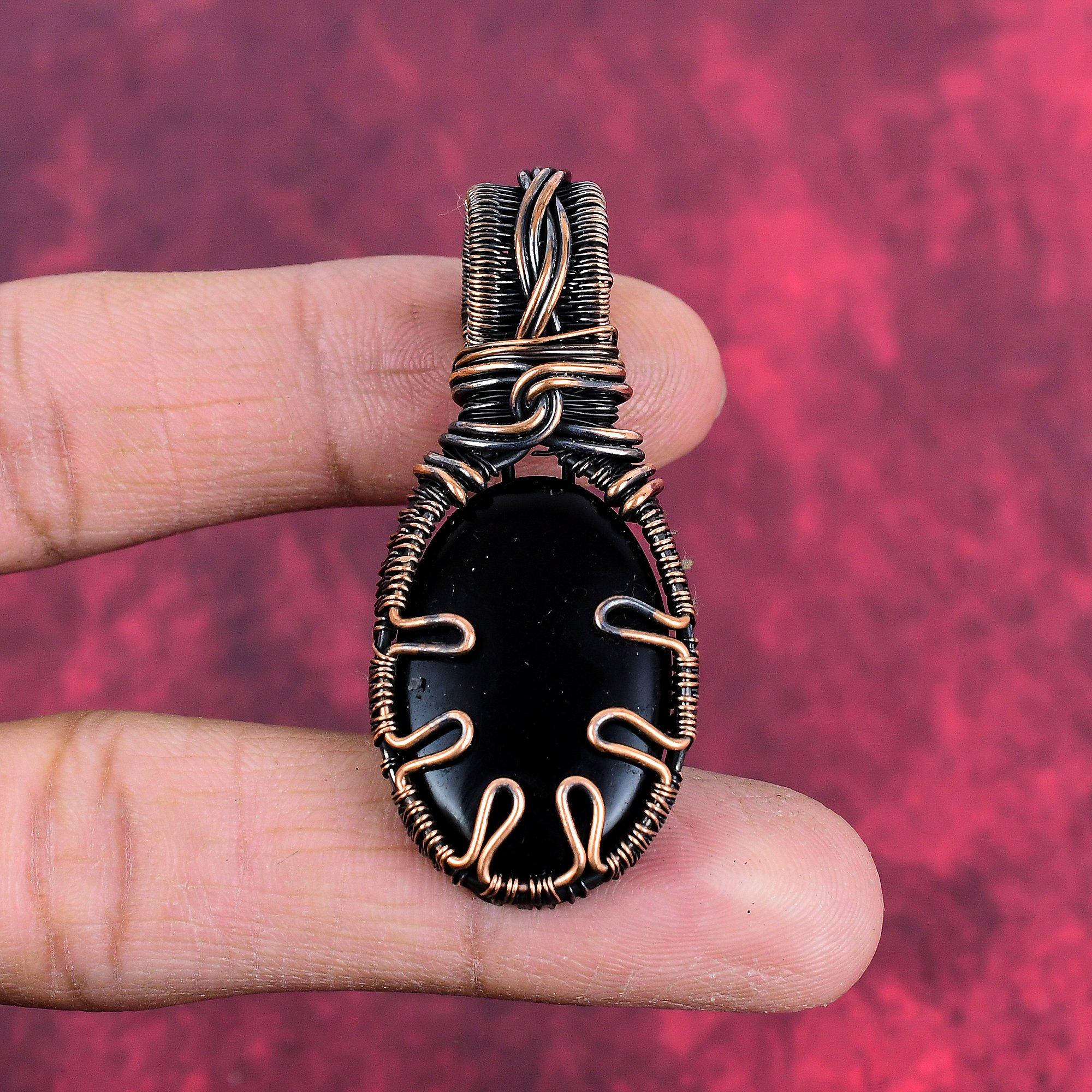 Black onyx pendant copper wire wrapped pendant handmade pendant black onyx gemstone jewelry decent pendant gifts for mom copper wire jewelry