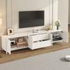 TV Cabinet with Four Doors and Two Drawers, Cabinet made of Chipboard + MDF, Steel Tube Feet, Modern Living Room Storage Cabinet with Arched Doors