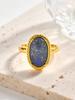 Natural Lapis Lazuli Ring Oval Blue Stone Stainless Steel Adjustable Open Ring Women Waterproof Handmade Jewelry