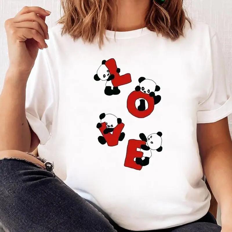 Women Print T Shirt Panda New Love Trend Graphic Tshirt Tee FeUnisex Cartoon Fall Autumn Top Ladies Fashion Clothing