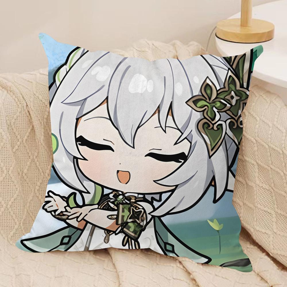 Nahida Cute Genshin Impact Cushion Cover Silky Short Plush Invisible Zipper Dustproof Sofa Pillow Case For Home Decor