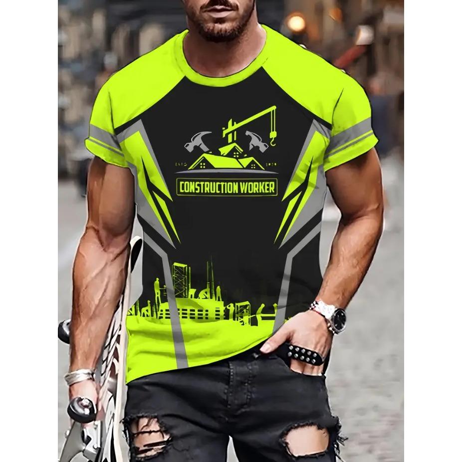 Men Tees Summer Tool Engineering Printed T-shirt Men's Casual Street Style Elastic Round Neck 3d T-shirts