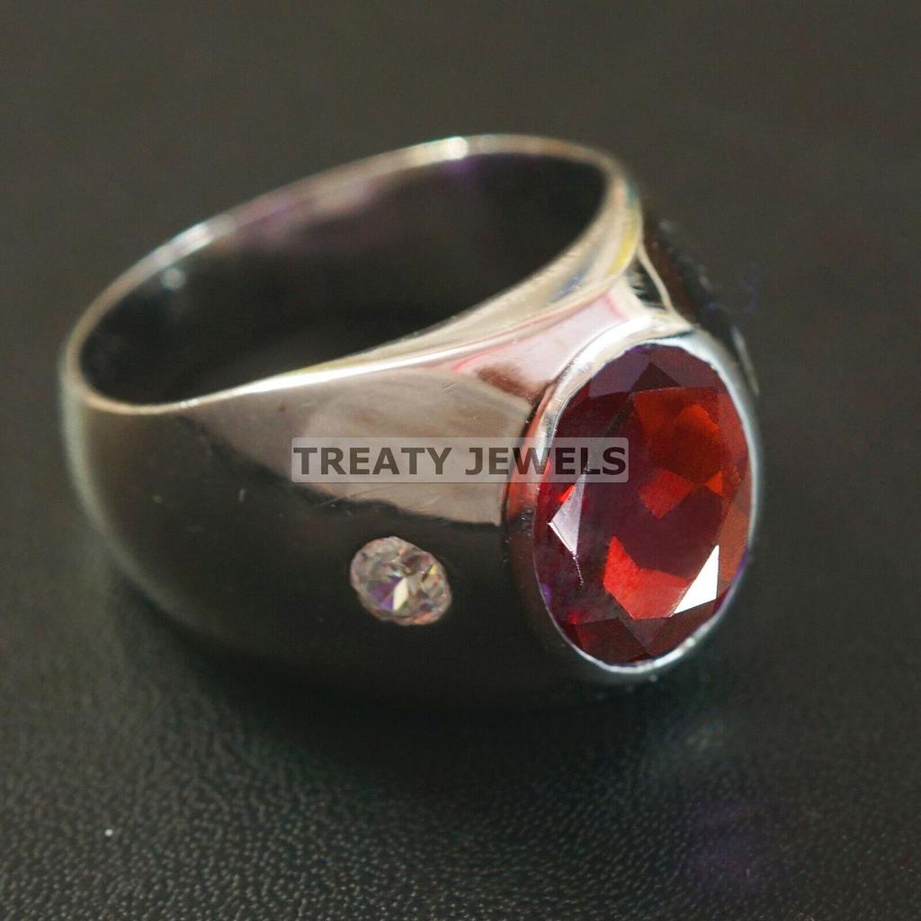 Garnet Oval Cut Gemstone With 925 Sterling Silver Ring For Men's #B75 JL375671375966