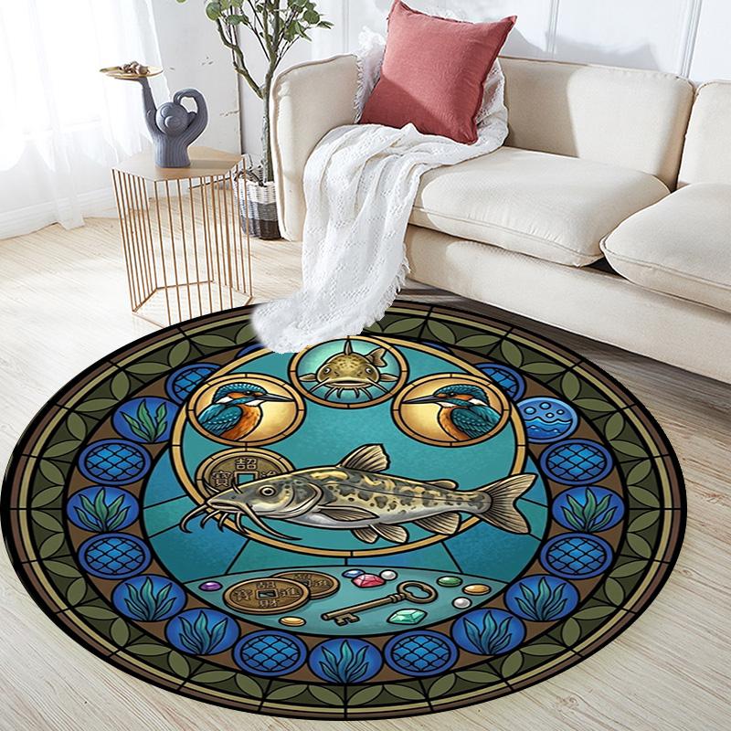 Marine Life Glass Round Area Rug Under Office Chairs Bedroom Living Room Home Decor