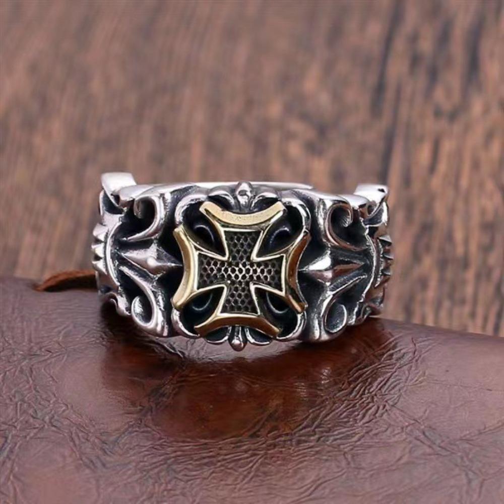 Personnalité Punk Argent Acier Inoxydable Ancre de Navire Croix Anneaux Ouverts pour Hommes Femmes Hip-hop Rétro Doigt Bijoux Accessoire