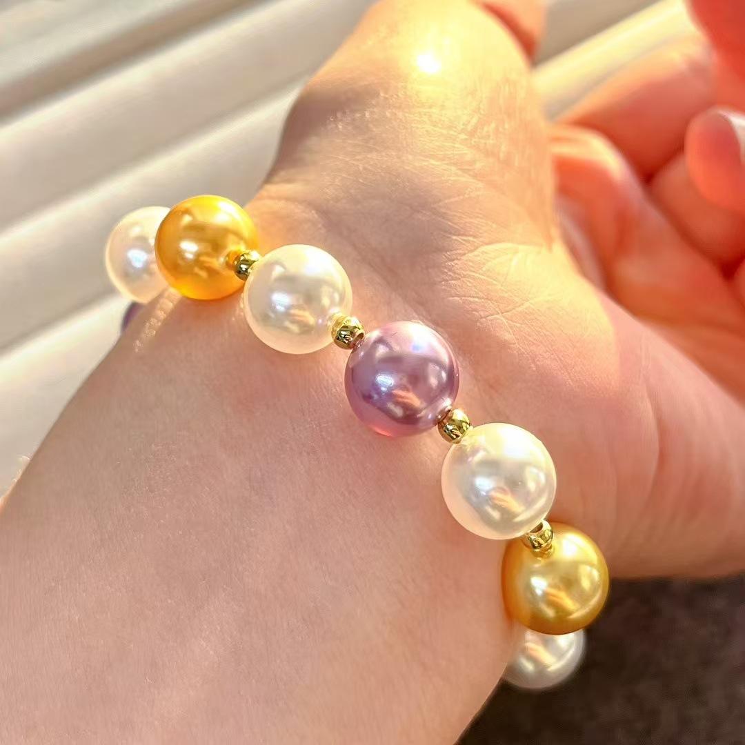 Retro Strong Light Round High Quality Artificial Crystal Pearl Maillard Bracelet Bracelet.