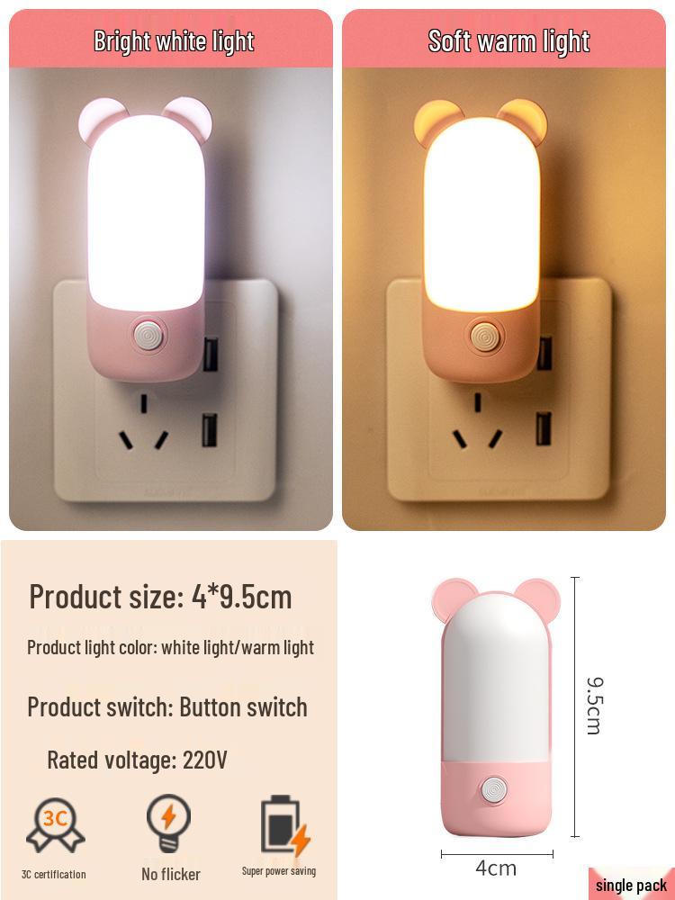 Plug-in LED Night Light: Soft, Energy-Saving, Eye-Friendly Bedside Lamp for Children and Baby Feeding.