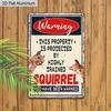 2D Flat 1pc Vintage Aluminum Sign "Warning: This Property Is Protected By Highly Trained Squirrel" Funny Animal Humor Wall Decor Plaque for Home
