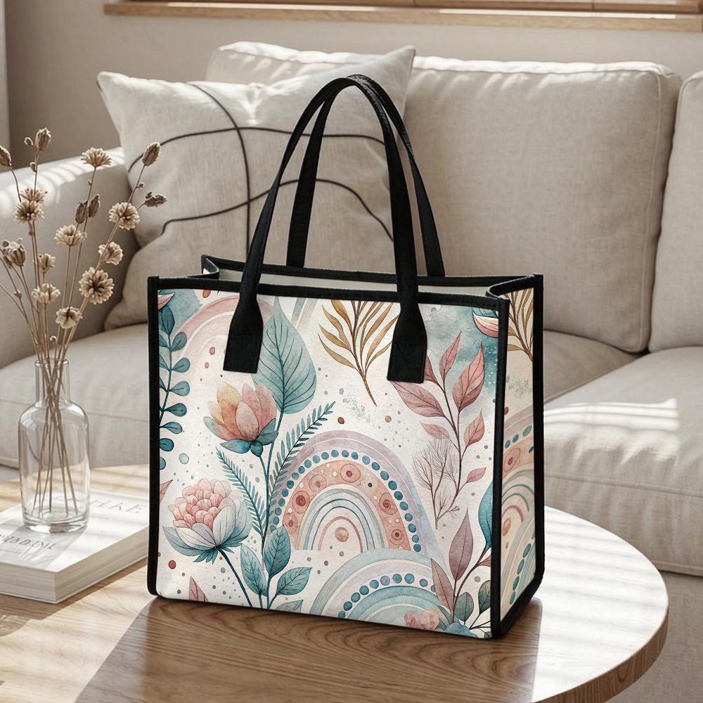 Boho Floral Printed Tote Bag Lightweight Fashion Casual Daily Handbag for Women Shopping Travel Outdoor Use