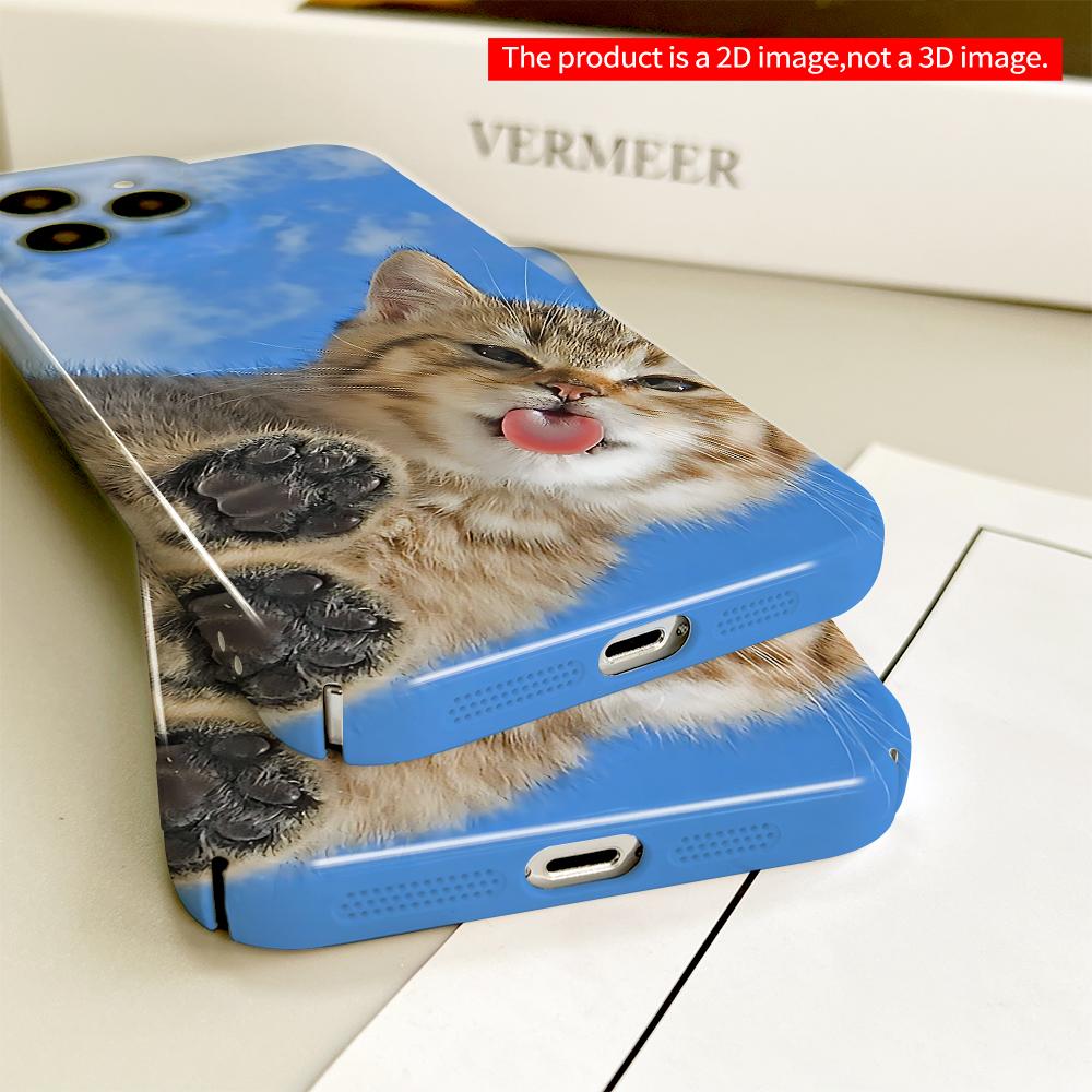 Cute Kitten Licking Sky Background Phone Case All Inclusive Film Hard Phone Case, Compatible with iPhone 18 Pro Max 17 16 15 14 13 12 11
