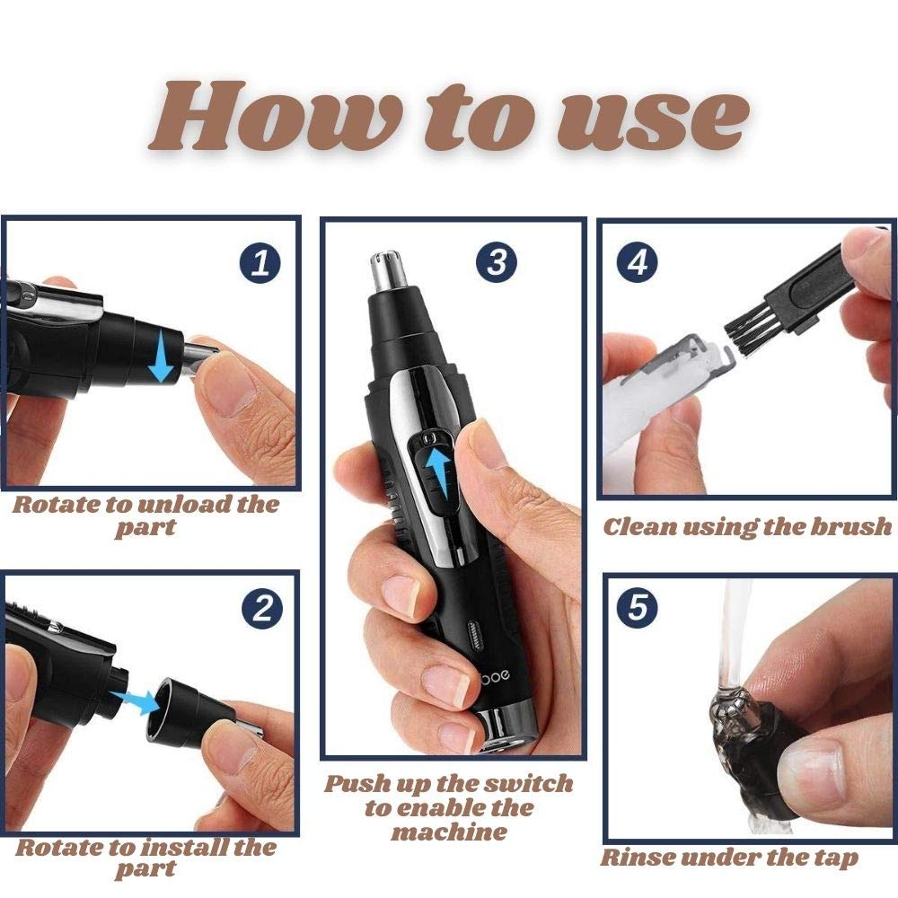 Electric Ear and Nose Hair Trimmer Set Dual Blade 2 In 1 Rechargeable Waterproof Dual Edge Blades for Easy Cleansing