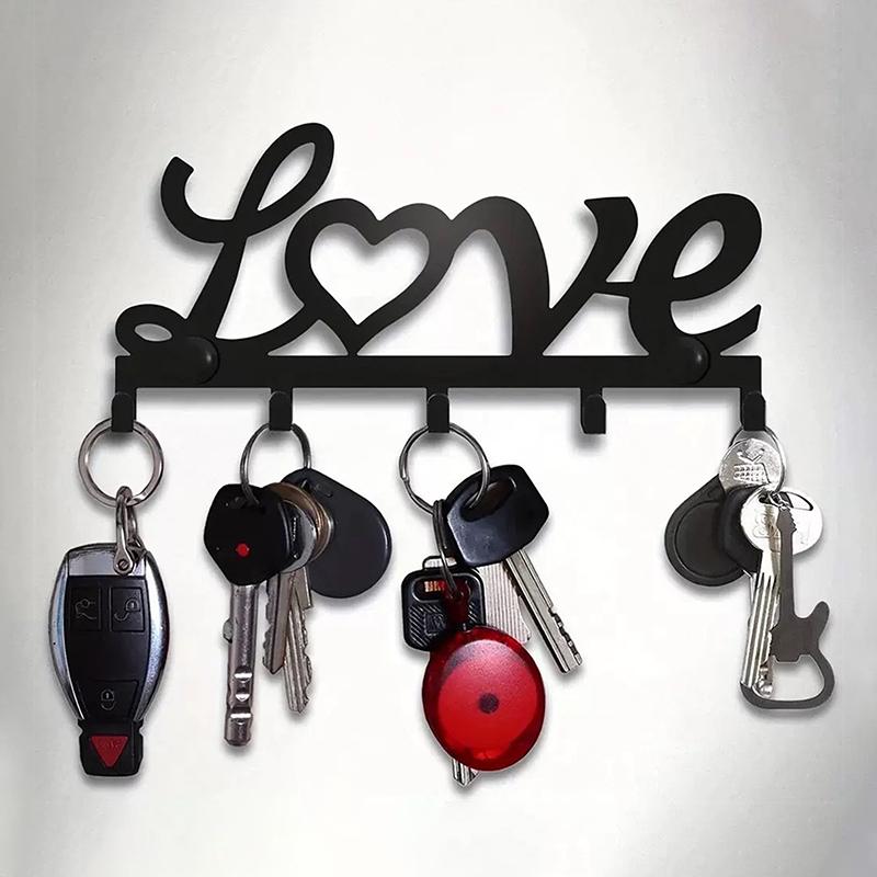 1Pcs Wall Mounted Decor Black Metal Key Holder Hook With Sweet Home Decorative Hook For Wall Coat Rack Storage Rack Wall Hanging