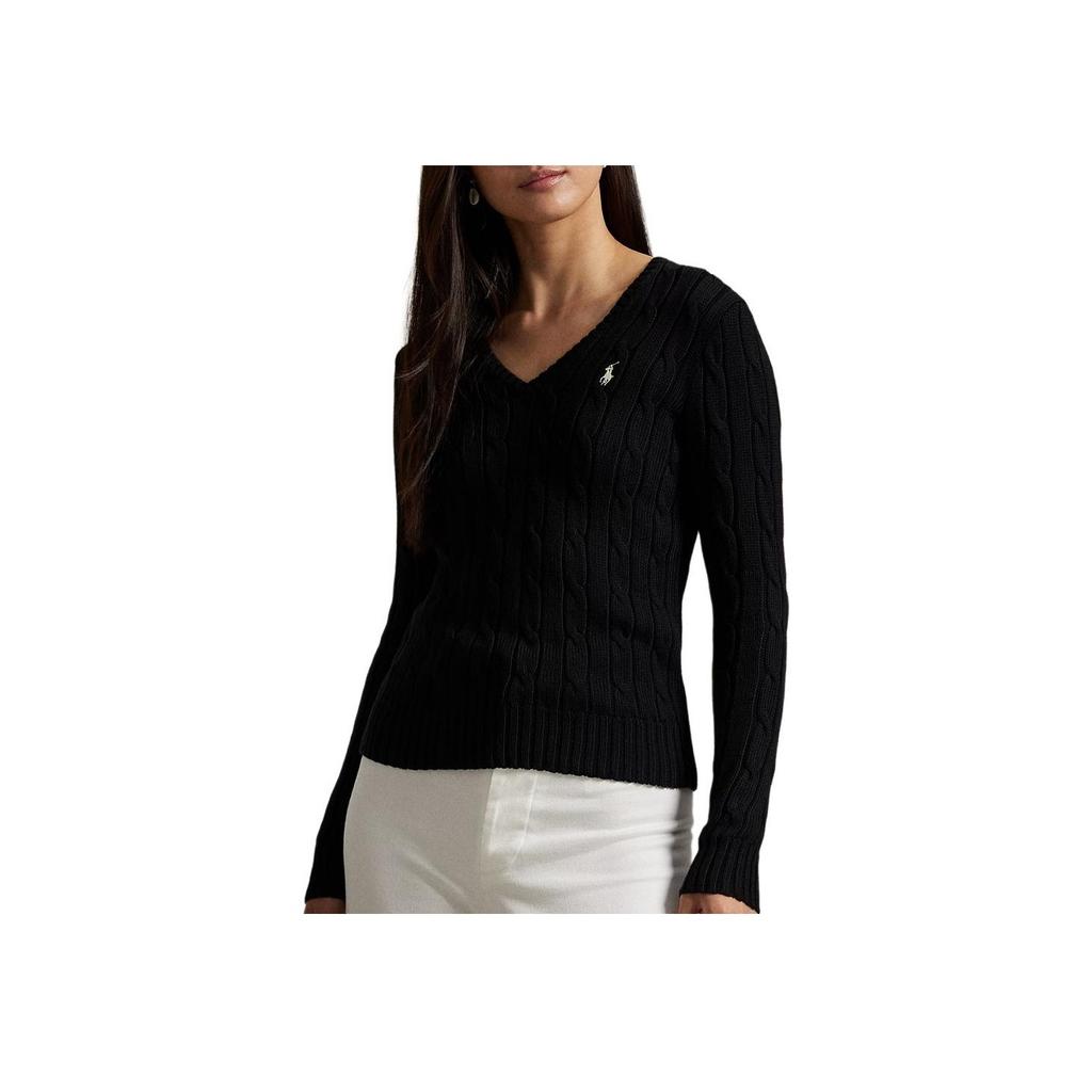 Polo Ralph Lauren Cable Knit Cotton V-Neck Sweater Women Sweaters 211971870-002