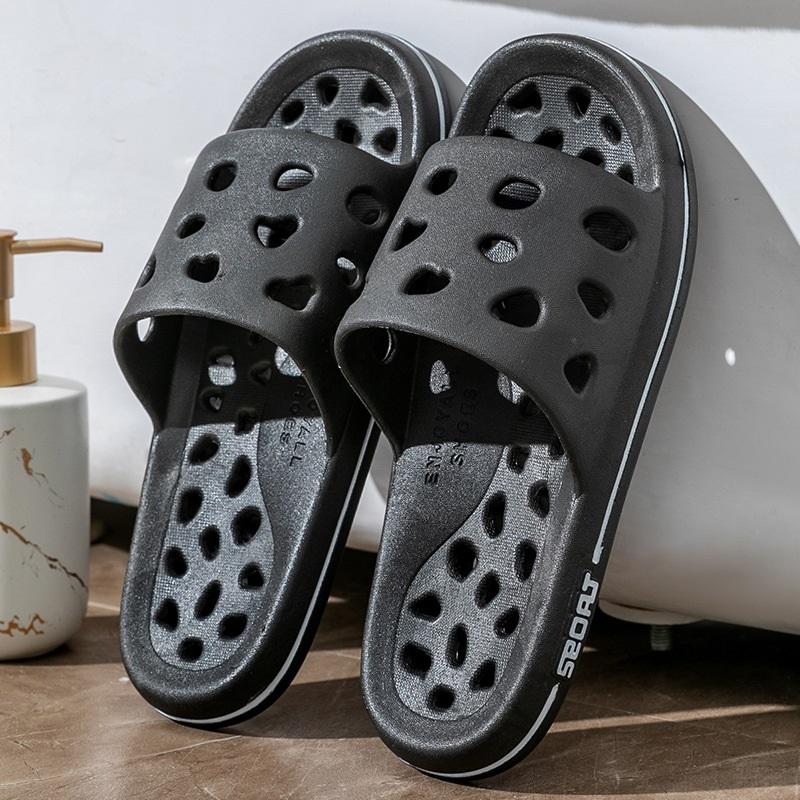 Летние тапочки большого размера с нескользящей подошвой, быстросохнущие, полые, для дома, с толстой подошвой 36 чёрный