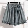DIMANAF 2026 Summer New Plus Size Women Elastic Waist Denim Blue Shorts Casual Loose Lady Jeans Pants Spliced