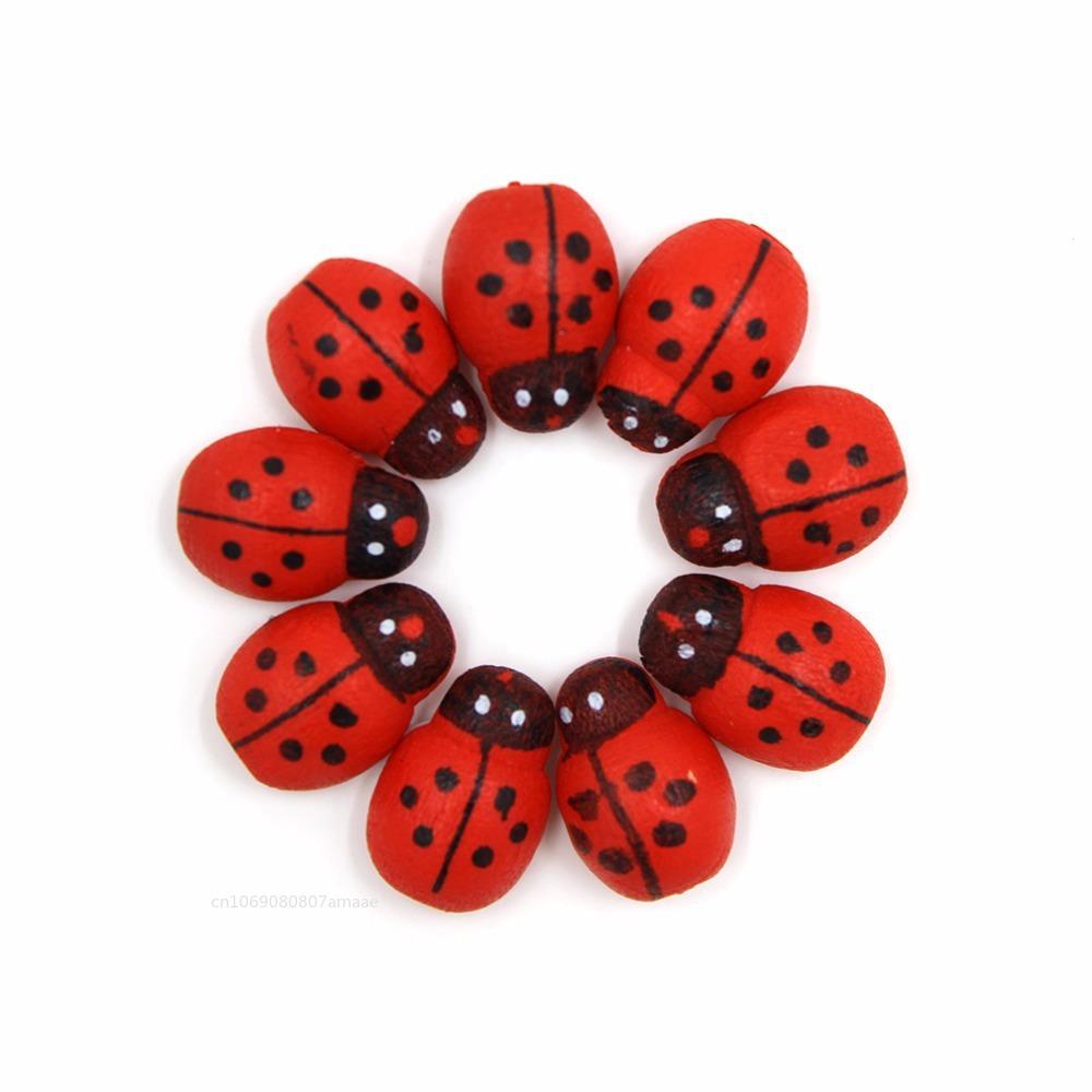 100pcs Mini Ladybugs Wood Craft Ladybugs Self-adhesive Mini Refrigerator Paste for Kid Home Decor Ornament DIY Craft Art Project