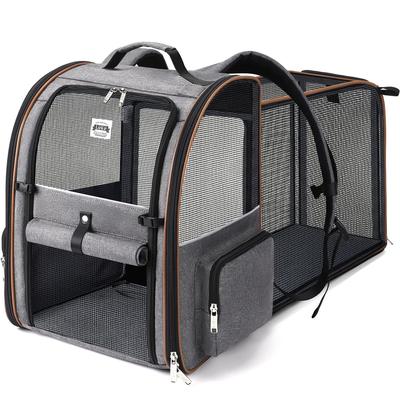 Expandable Pet Carrier Backpack, Breathable Mesh for Small Dogs & Cats, Grey (Japan Domestic Version)